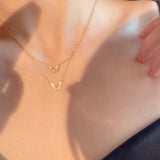 Double Layer Butterfly Necklaces Zircon Pendant 14K Plated Jewelry
