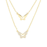 Double Layer Butterfly Necklaces Zircon Pendant 14K Plated Jewelry