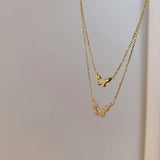 Double Layer Butterfly Necklaces Zircon Pendant 14K Plated Jewelry
