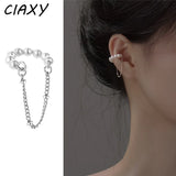 Women's Pearl Ear Clip Tassel Chain Earrings Silver French Jewelry