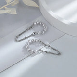 Women's Pearl Ear Clip Tassel Chain Earrings Silver French Jewelry