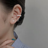 Women's Pearl Ear Clip Tassel Chain Earrings Silver French Jewelry