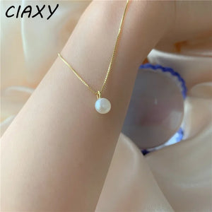 Pearl Pendant Necklace 14K Plated Choker Chain for Women