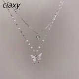 Silver Butterfly Necklace Double Layer Clavicle Chain CZ Choker