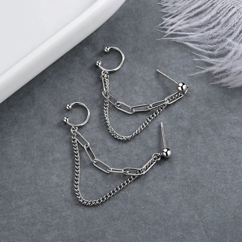 Silver Double-layer Chain Earrings for Women Personality Ear Studs