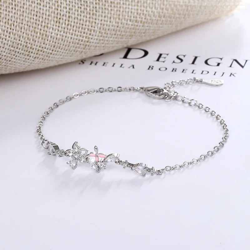 Silver Flower Bracelet with Flash Zircon Inlay