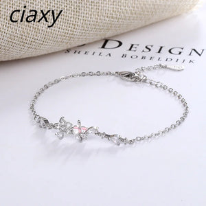 Silver Flower Bracelet with Flash Zircon Inlay