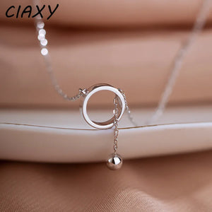 Silver Geometric Beads Circle Pendants Necklace Tassel Chain Choker Jewelry
