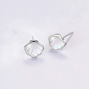 Silver Geometric Mother of Pearl Stud Earrings