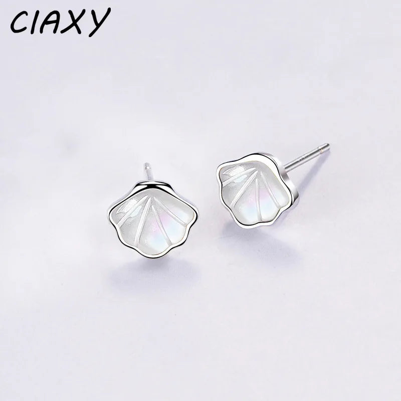 Silver Geometric Mother of Pearl Stud Earrings
