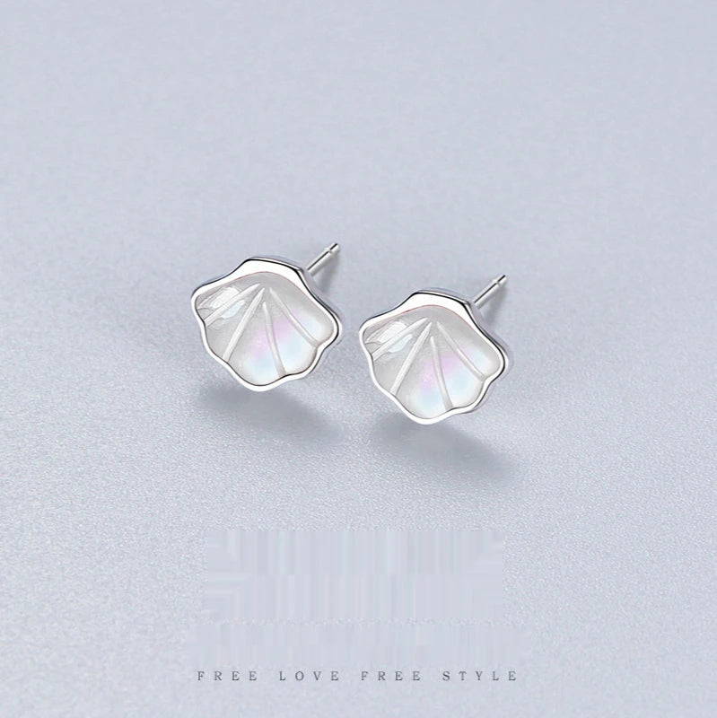 Silver Geometric Mother of Pearl Stud Earrings