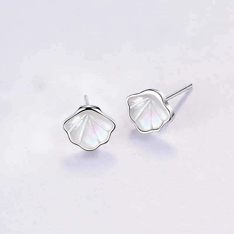 Silver Geometric Mother of Pearl Stud Earrings
