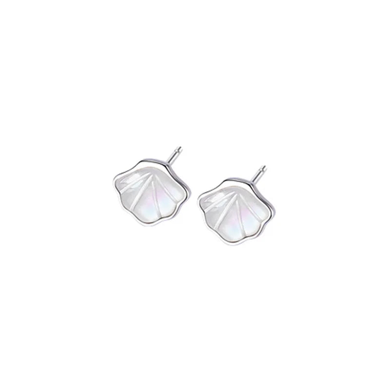 Silver Geometric Mother of Pearl Stud Earrings