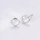 Silver Geometric Mother of Pearl Stud Earrings
