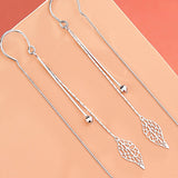 Silver Hollow Leaves Earrings for Women Tassel Ear Chain Earring