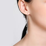 Silver Hollow Leaves Earrings for Women Tassel Ear Chain Earring
