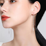 Silver Hollow Leaves Earrings for Women Tassel Ear Chain Earring