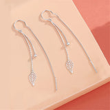 Silver Hollow Leaves Earrings for Women Tassel Ear Chain Earring
