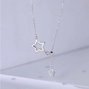 Silver Star Choker CZ Tassel Necklace
