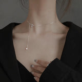 Silver Star Choker CZ Tassel Necklace