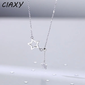 Silver Star Choker CZ Tassel Necklace
