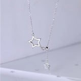 Silver Star Choker CZ Tassel Necklace