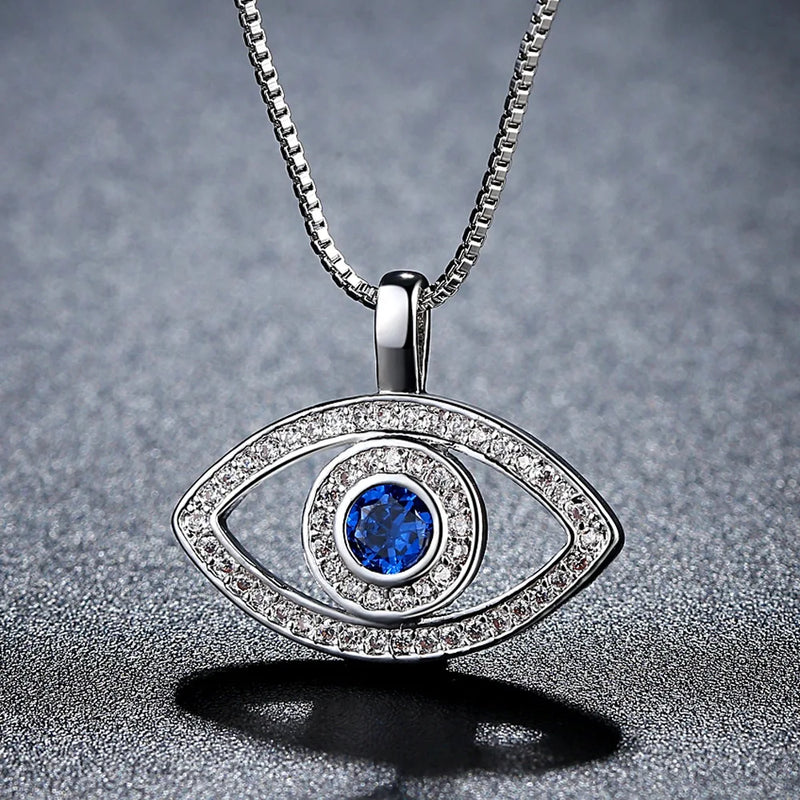 Silver Micro Zircon Evil Eye Choker Necklace