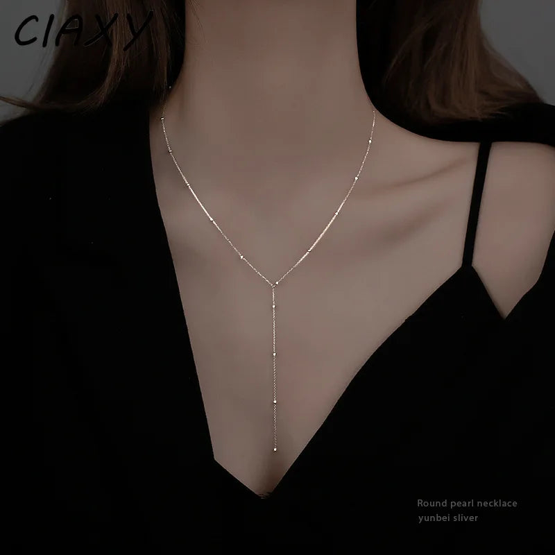 Silver Minimalist Round Bead Tassel Necklaces for Women