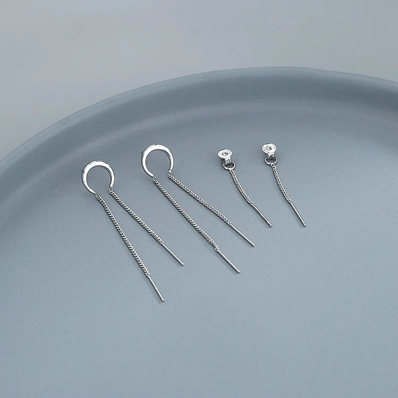 Silver Moon Crescent Arc Chain Earrings Long Tassel Ear Line Jewelry