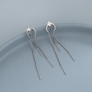 Silver Moon Crescent Arc Chain Earrings Long Tassel Ear Line Jewelry