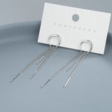Silver Moon Crescent Arc Chain Earrings Long Tassel Ear Line Jewelry