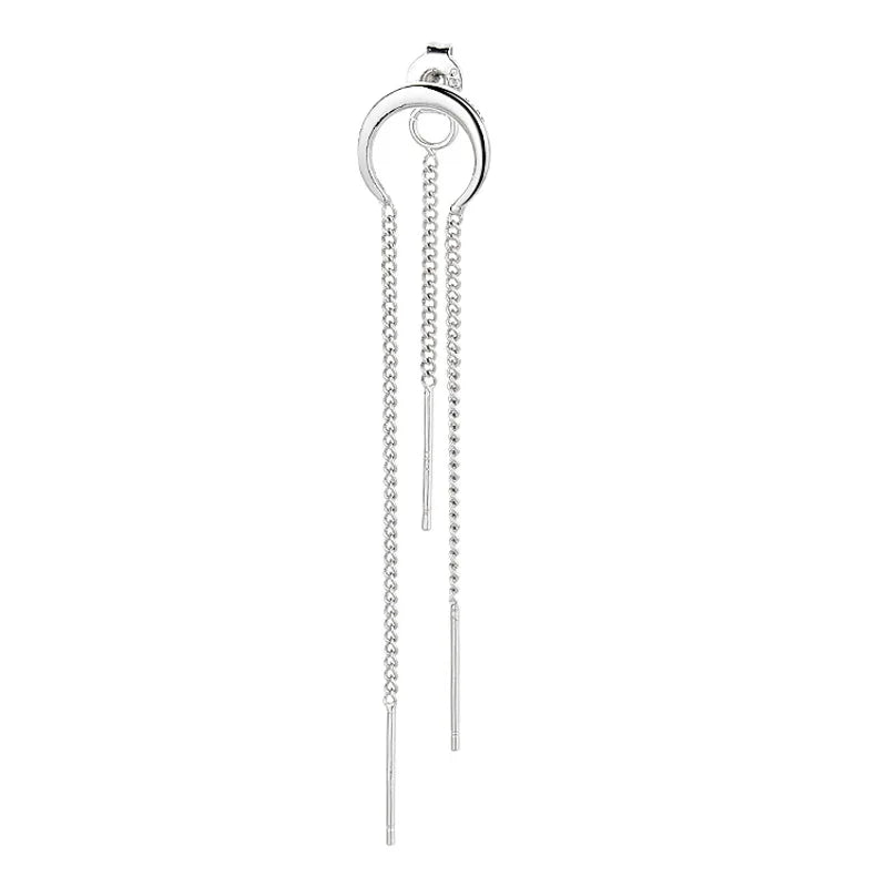 Silver Moon Crescent Arc Chain Earrings Long Tassel Ear Line Jewelry