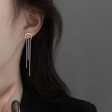 Silver Moon Crescent Arc Chain Earrings Long Tassel Ear Line Jewelry
