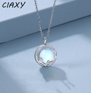 Silver Moonstone Pendant Necklaces Deer Antlers Clavicle Chain Jewelry