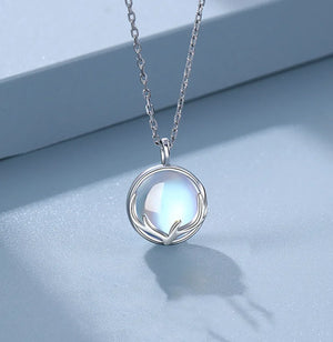 Silver Moonstone Pendant Necklaces Deer Antlers Clavicle Chain Jewelry