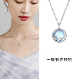 Silver Moonstone Pendant Necklaces Deer Antlers Clavicle Chain Jewelry