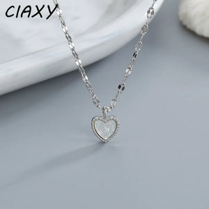 Silver Natural Mother-of-pearl Peach Heart Necklace Female