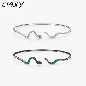 Silver Serpentine Bangles with Zircon Snake Bracelets