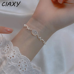Silver Agate Charm Bracelet for Women Leaf Chain Summer Party Jewelry