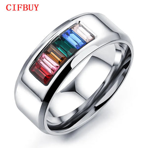 Rainbow CZ Stainless Steel Wedding Ring LGBT Pride GJ481
