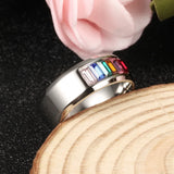 Rainbow CZ Stainless Steel Wedding Ring LGBT Pride GJ481