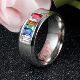 Rainbow CZ Stainless Steel Wedding Ring LGBT Pride GJ481