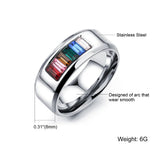 Rainbow CZ Stainless Steel Wedding Ring LGBT Pride GJ481