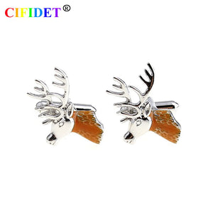 Animal Cufflink Brown Deer Shirt Cuff Link With Velvet Bag and Gift Box