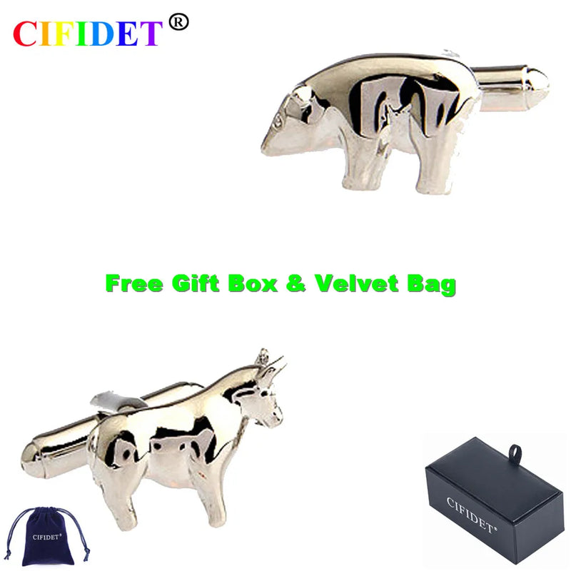 Animal Cufflink Cow Bear Set Cuff Link Present Men