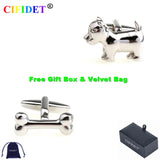 CIFIDET Animal Cufflink Dog & Bone Set with Velvet Bag
