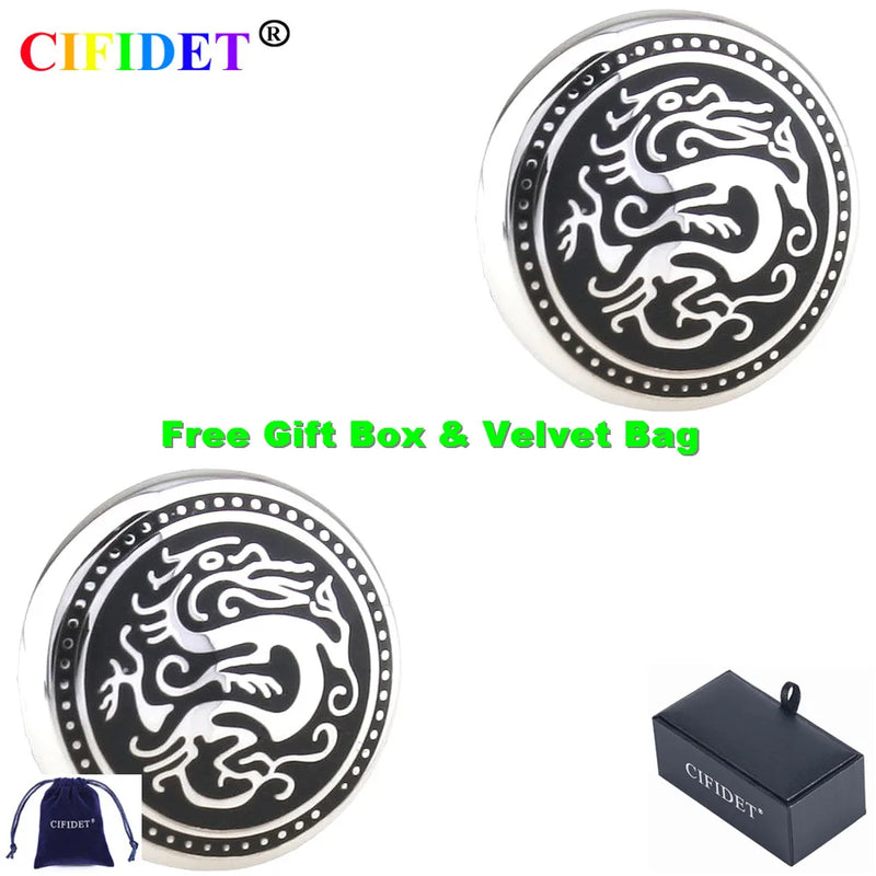 Animal Cufflink Round Dragon Shirt Cuff Link with Velvet Bag