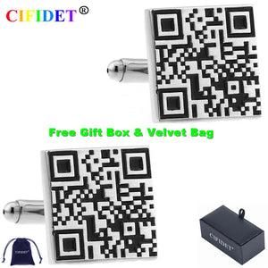 CIFIDET Cufflink QR Code Shirt Cuff Link With Velvet Bag