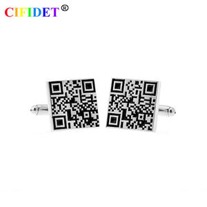 CIFIDET Cufflink QR Code Shirt Cuff Link With Velvet Bag
