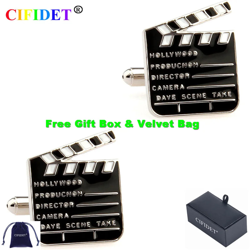 CIFIDET Clapper Board Cufflinks with Velvet Bag - Gift for Men